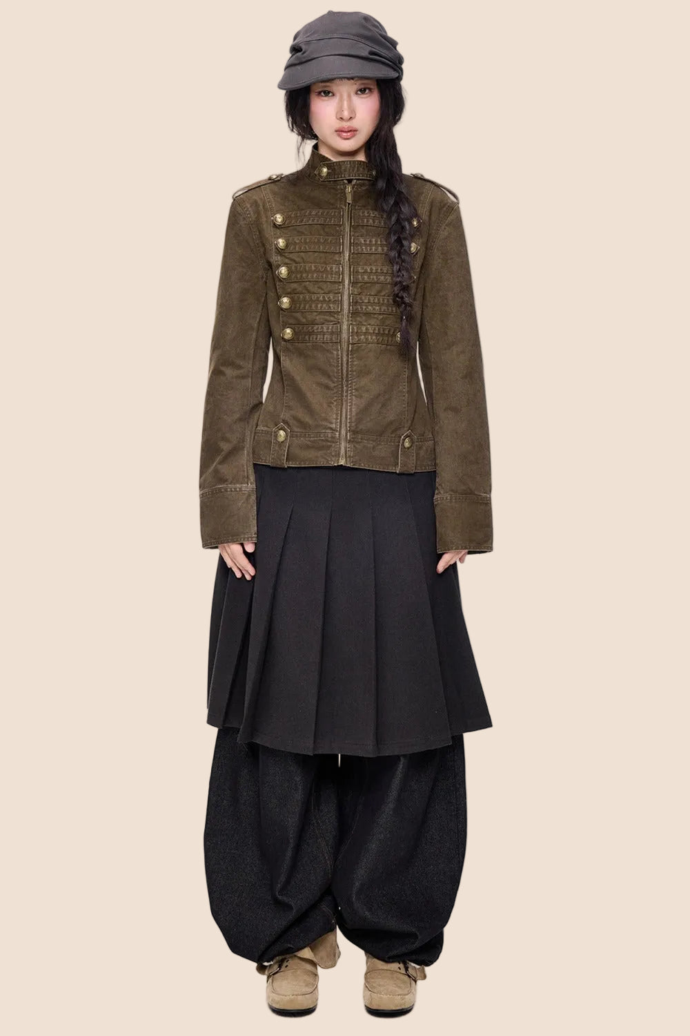 Double-Breasted Stand-Up Collar Short Denim Jacket