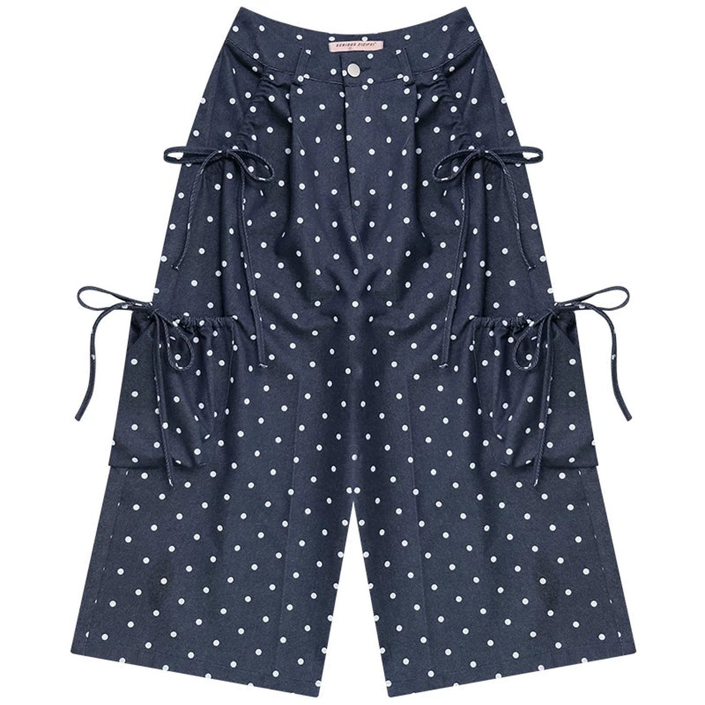 Dark Blue Polka Dot Wide-Leg Pants