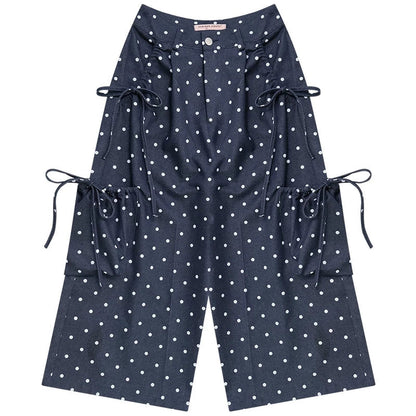 Dark Blue Polka Dot Wide-Leg Pants