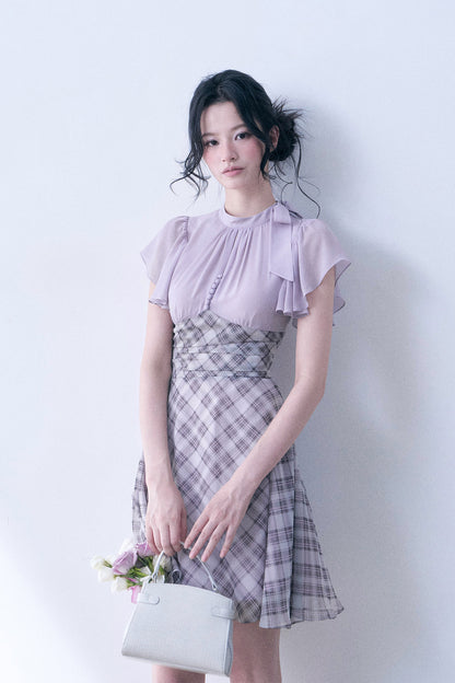 Lavender Plaid Flutter Dress