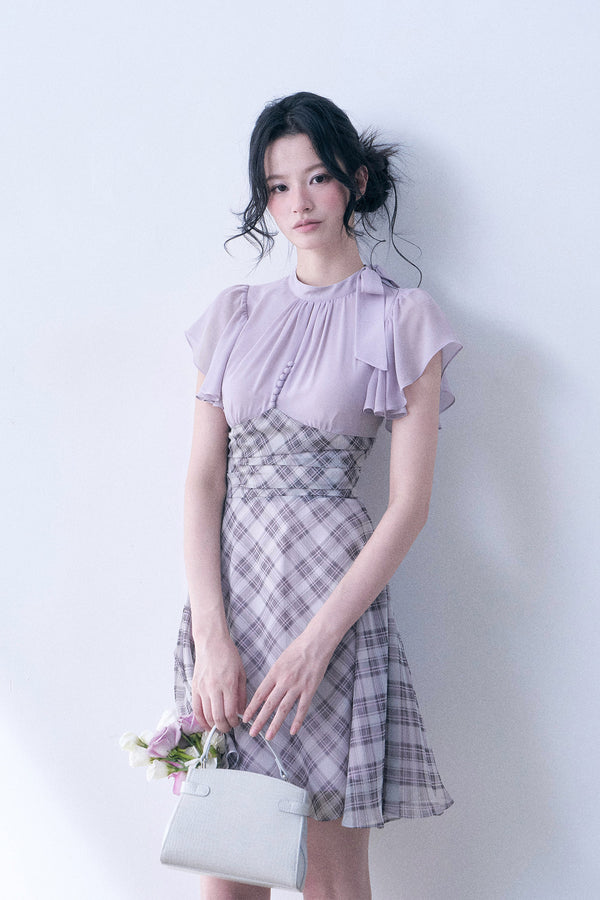 Lavender Plaid Flutter Dress