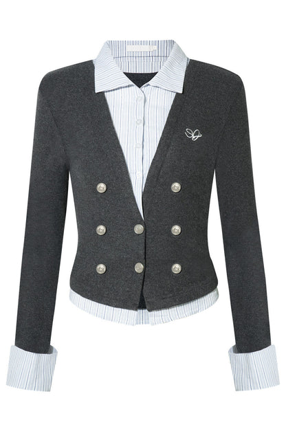 Double-Breasted Layered-Look Knit Top