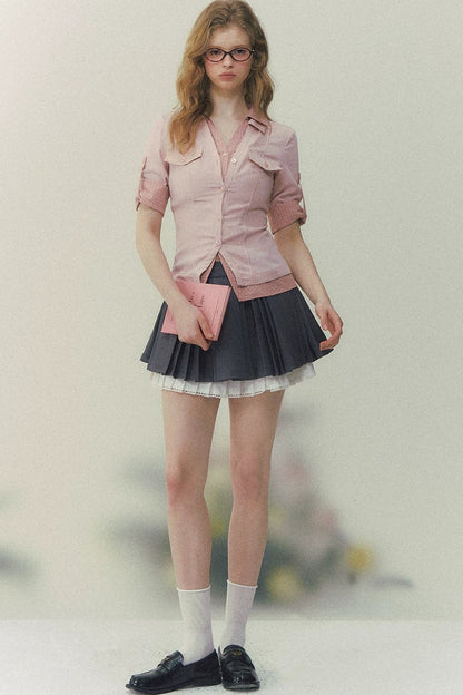 Kariertes Patchwork-Polo-Hemd