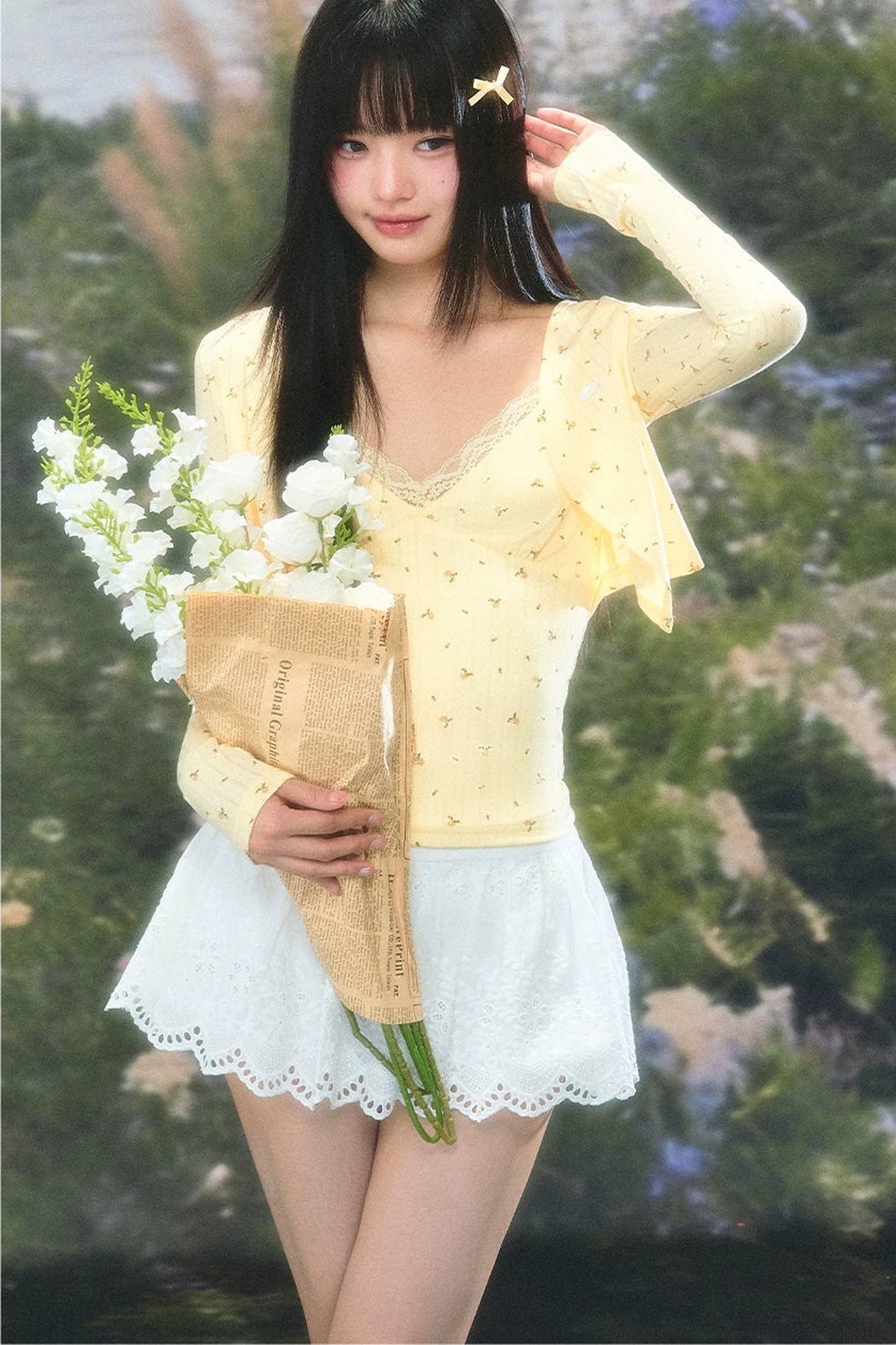 Korean Floral Camisole Cardigan Set-Up