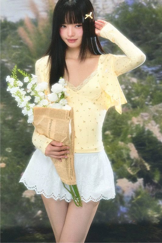 Korean Floral Camisole Cardigan Set-Up