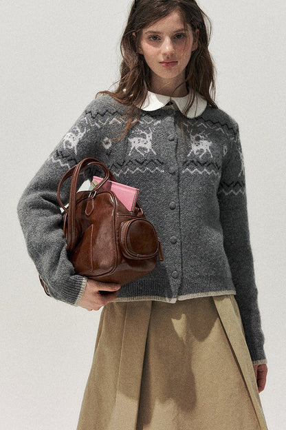 Deer Fair Isle Knit Cardigan
