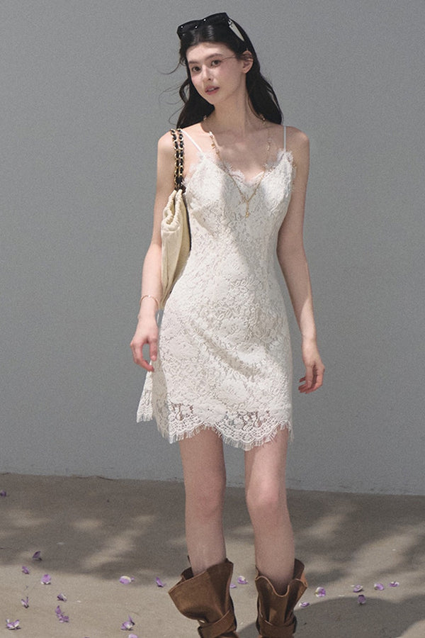 White Lace V-Neck Camisole Dress