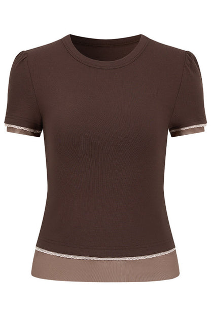 Double-Layer Patchwork Lace Trim T-Shirt