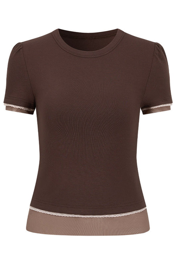 Double-Layer Patchwork Lace Trim T-Shirt