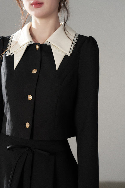 Black Collar Top and Long Skirt Set-Up