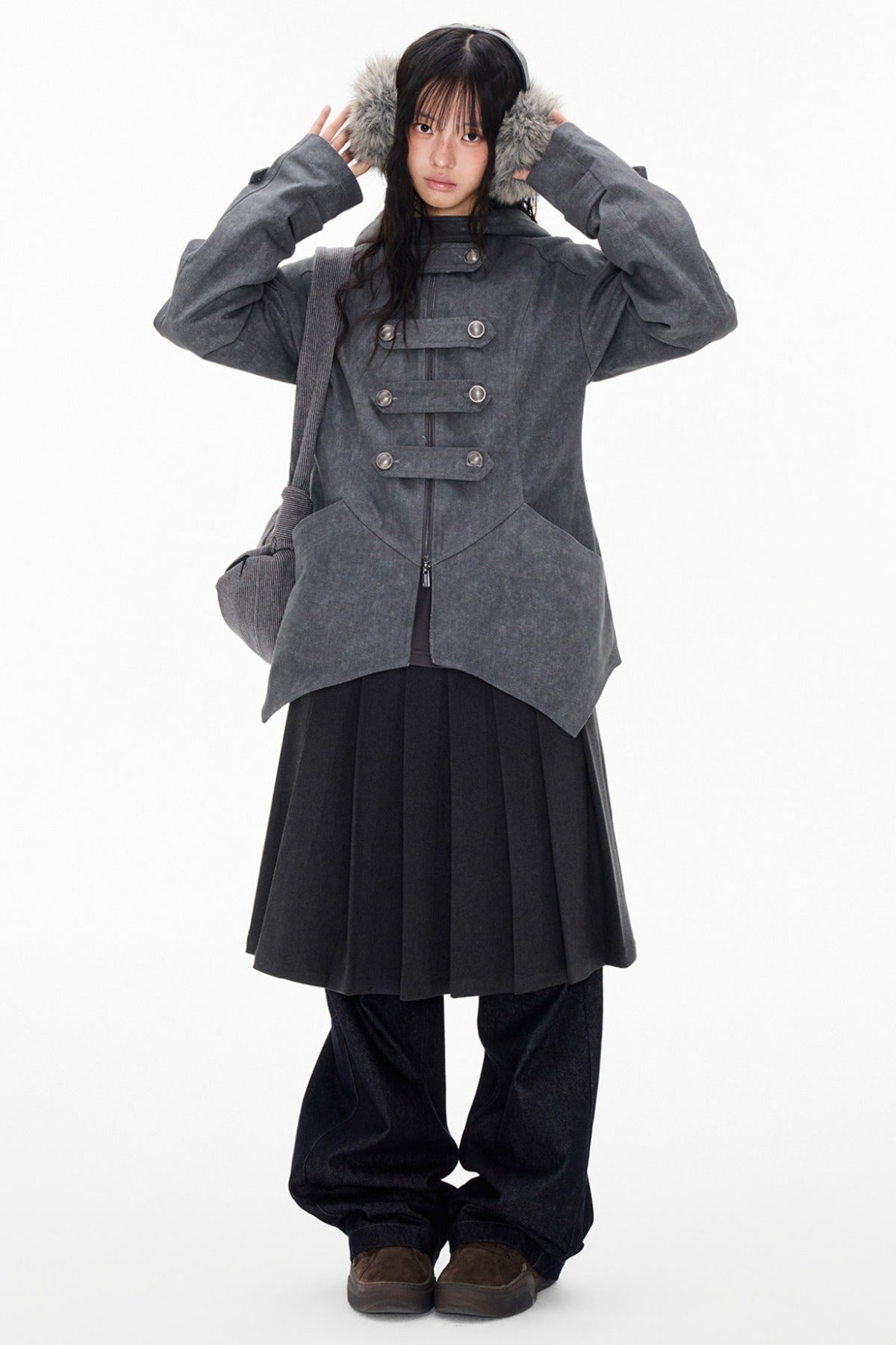 Mid-Length Denim Hooded Jacket