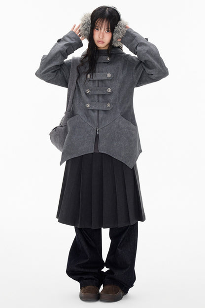 Mid-Length Denim Hooded Jacket