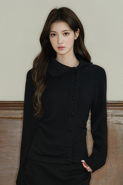 Large Lapel Wool Blend Knit Top
