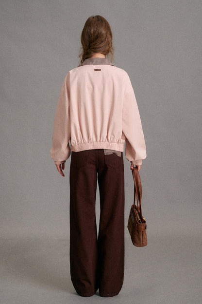 Mid-Waist Straight-Leg Plaid Bow Jeans