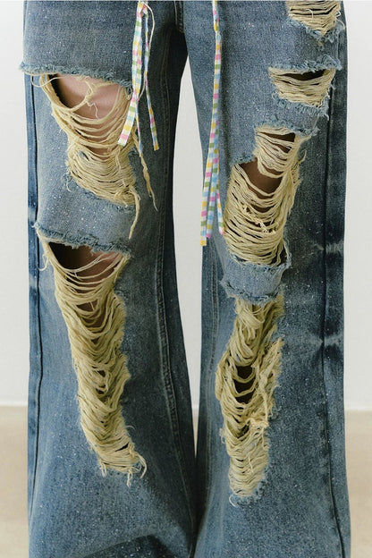 Sparkling Glitter Distressed Pants