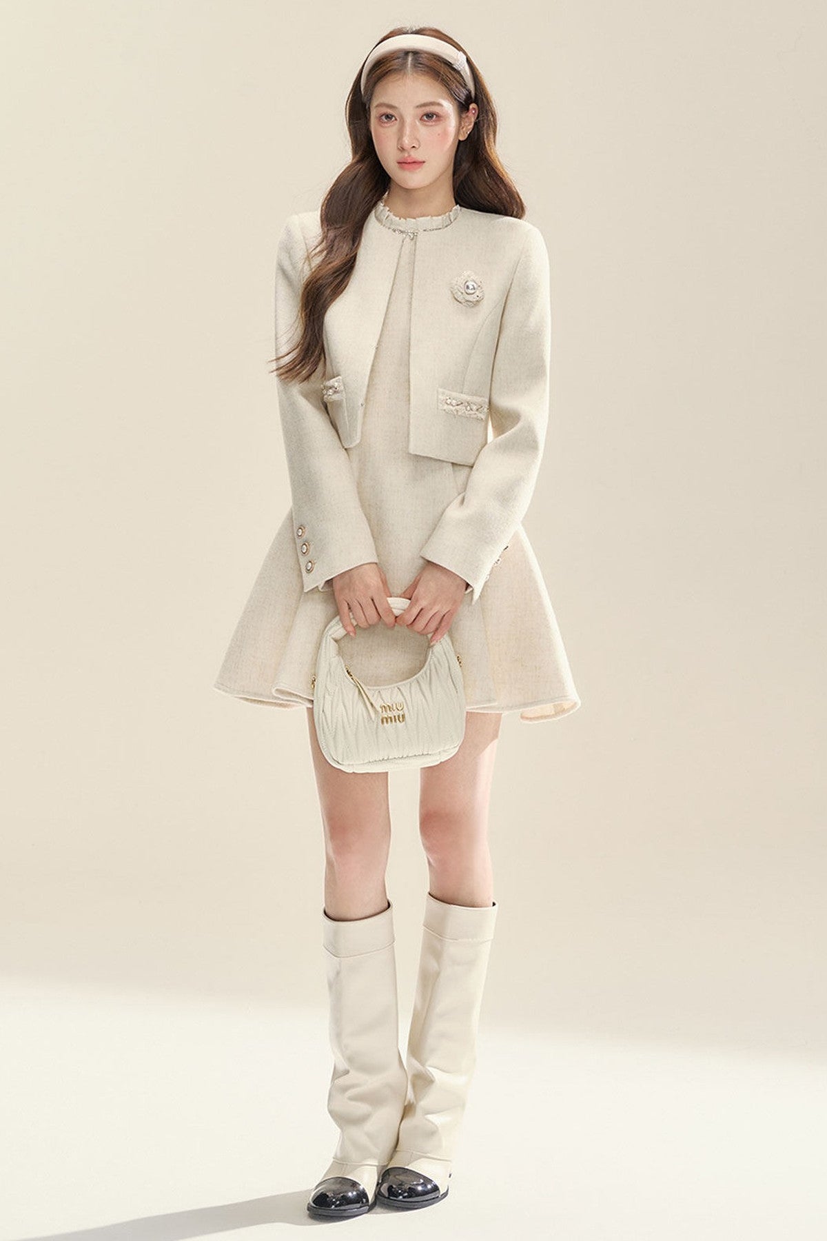 Ruffled Collar Jacket and Dress Set-Up