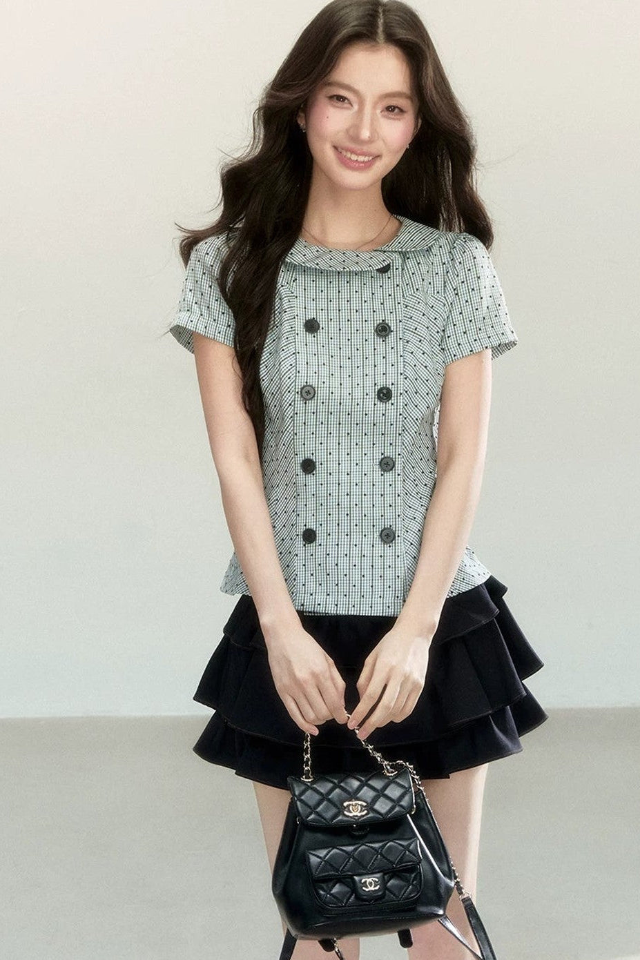 Artistic Plaid Doll Collar Blouse