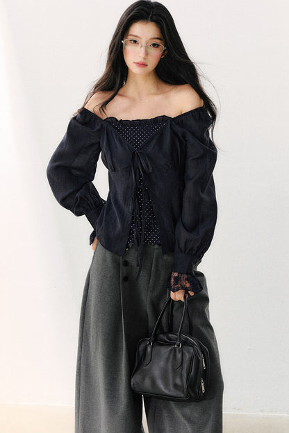 Polka Dot Knit Layered-Look Blouse