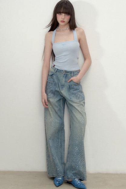 Heavy Embroidery Bow Halter Tank Top