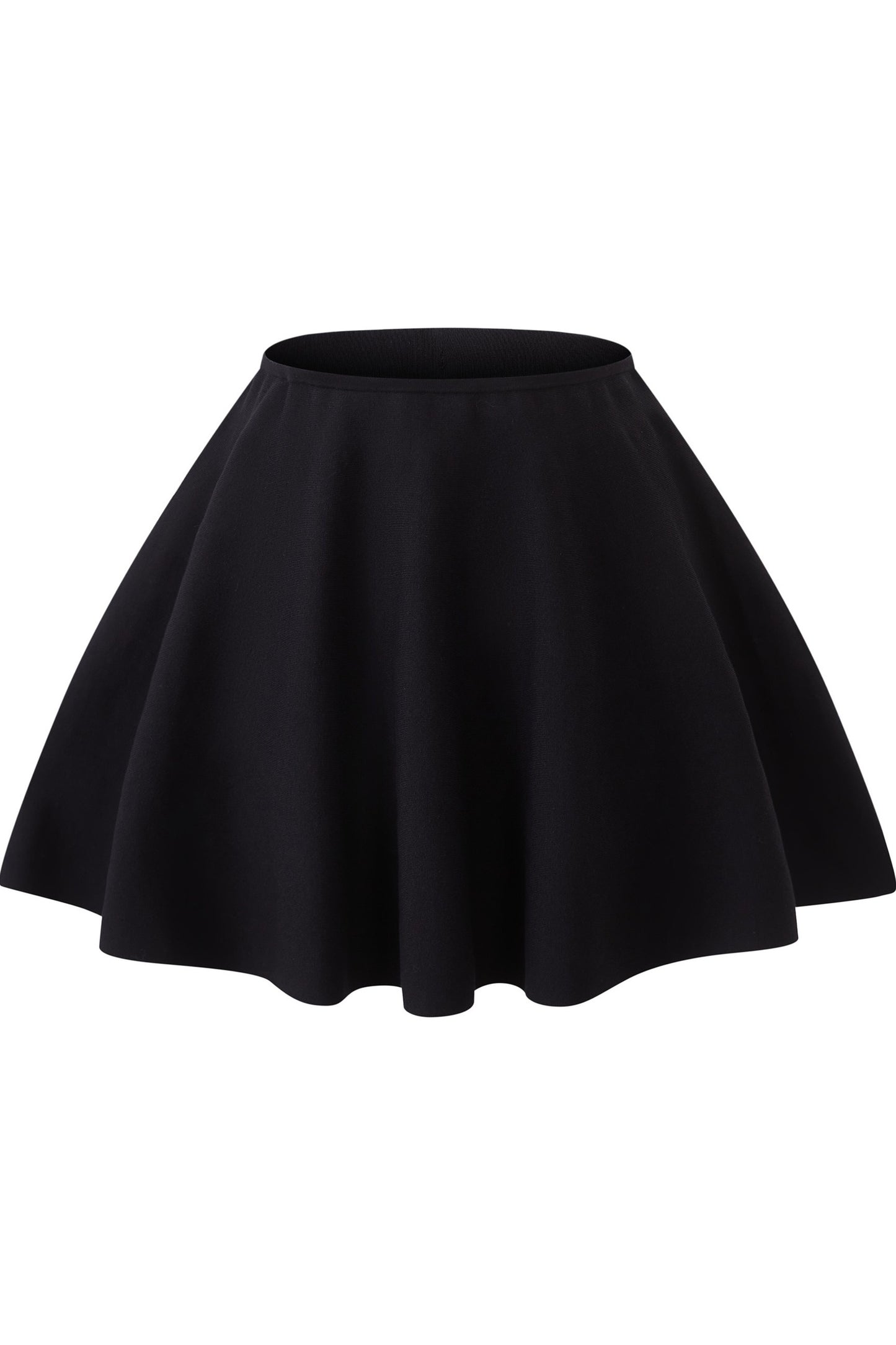 Black High-Waisted Cotton Knit A-Line Skirt