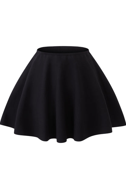 Black High-Waisted Cotton Knit A-Line Skirt