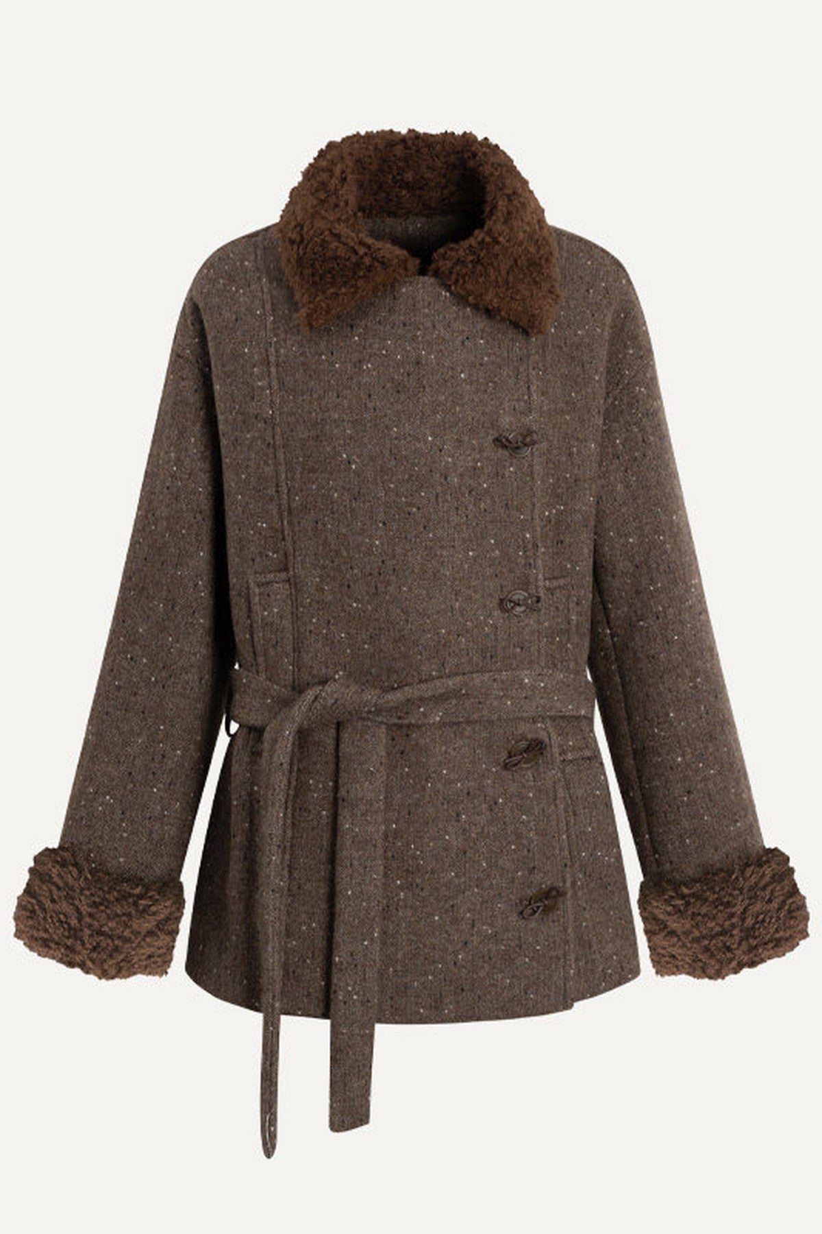 50% Wool Lapel Plush Patchwork Jacket
