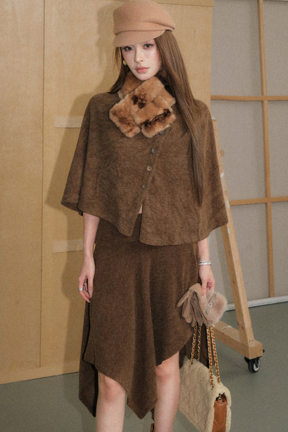 Mocha Brown Velvet-Like Top and Skirt Set