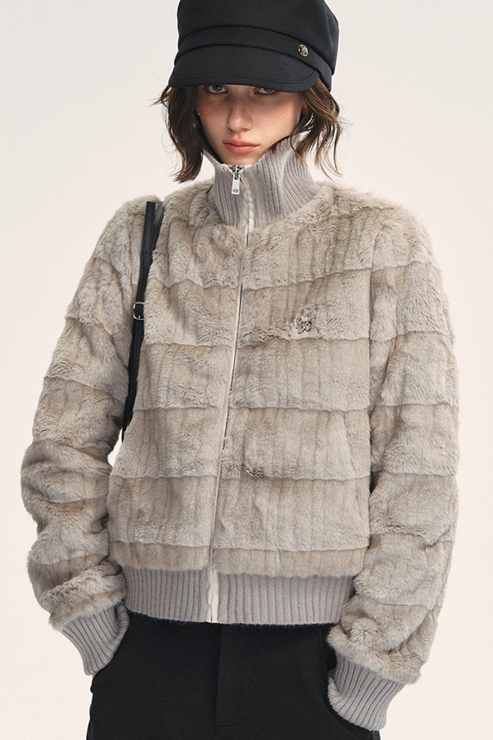 Stand Collar Eco-Friendly Fur Jacket