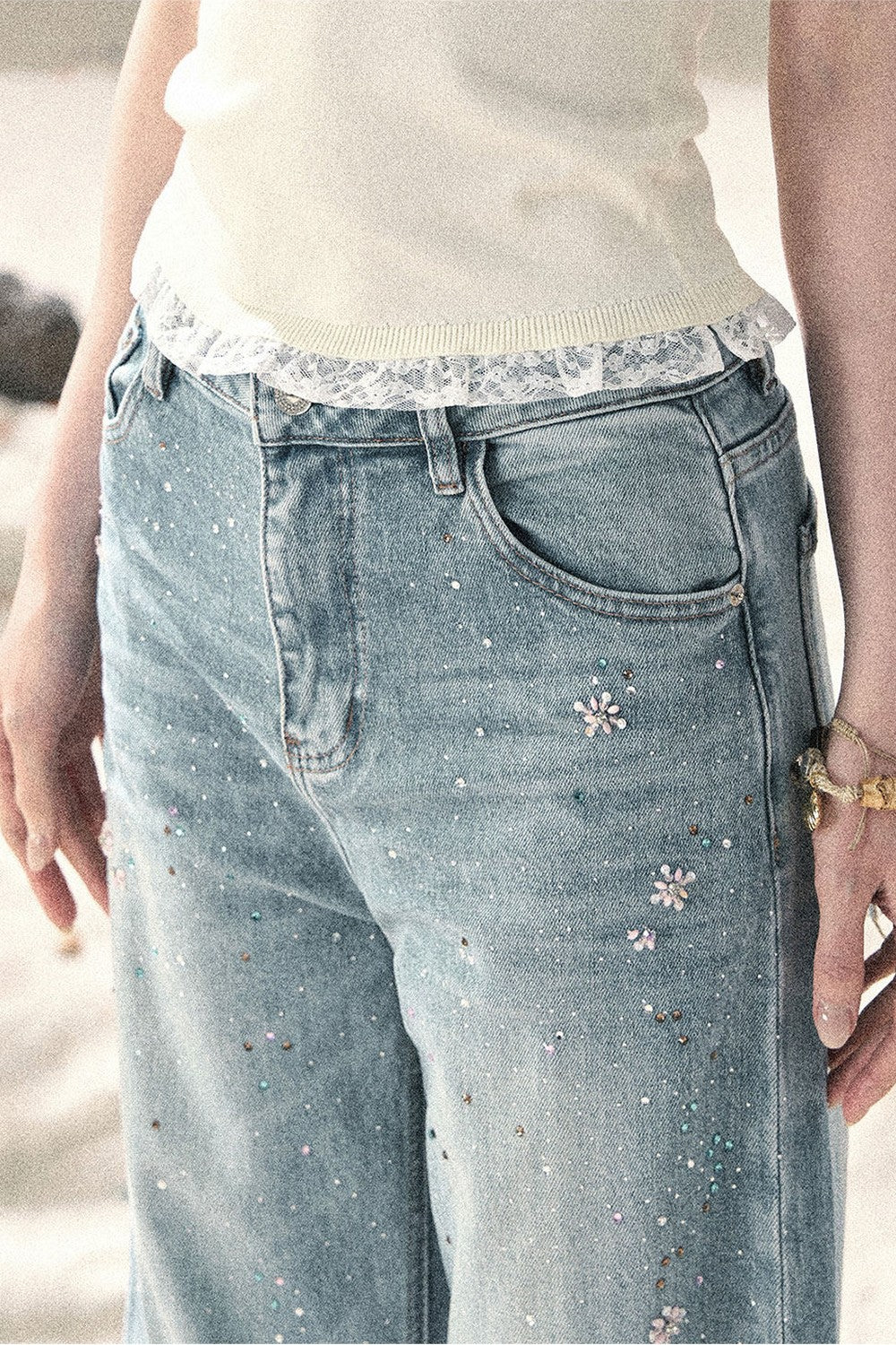 Sequin Straight Leg Jeans