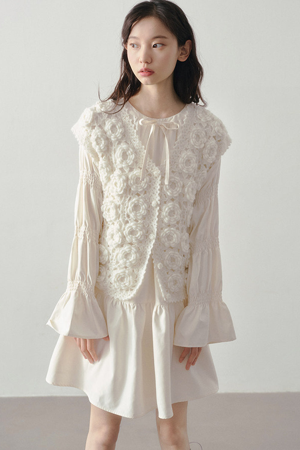 Beige Long Sleeve Shirt Dress