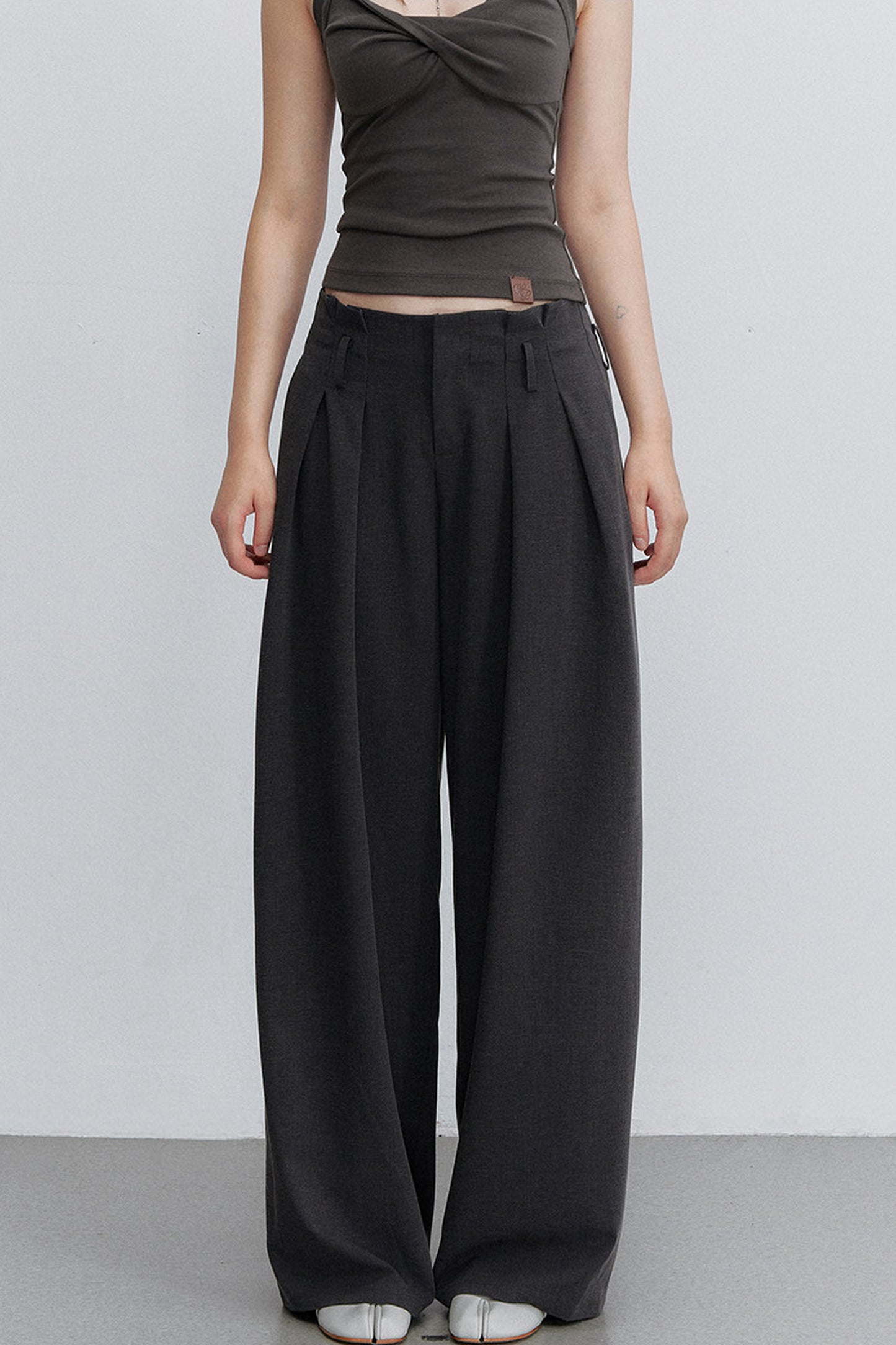 Gray Pleated Suit Pants