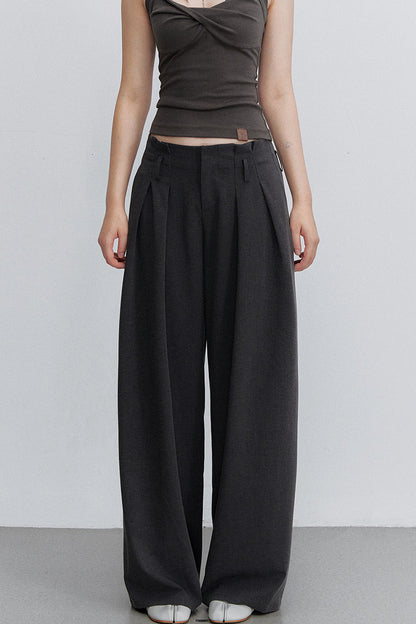 Gray Pleated Suit Pants