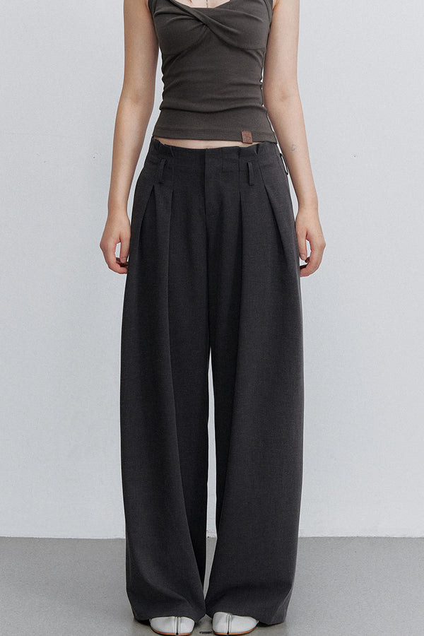 Gray Pleated Suit Pants