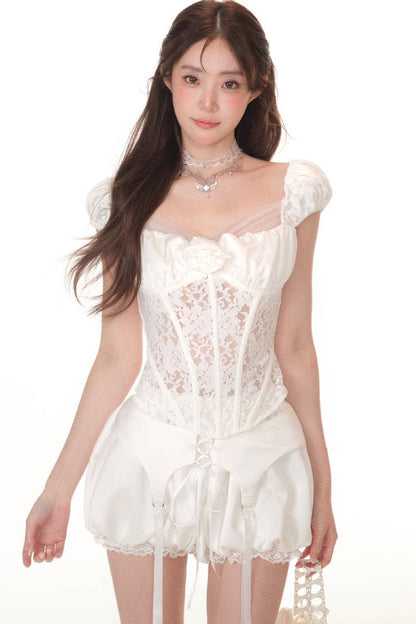 Satin Lace Fishbone Top Set-Up