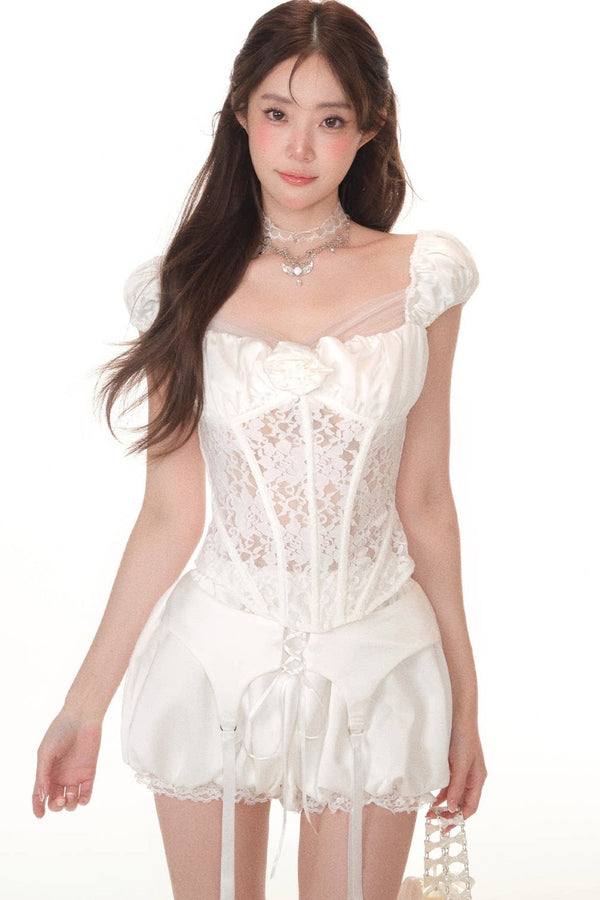 Satin Lace Fishbone Top Set-Up