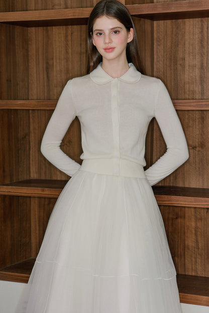 Long Sleeve Doll Collar Knitted Top