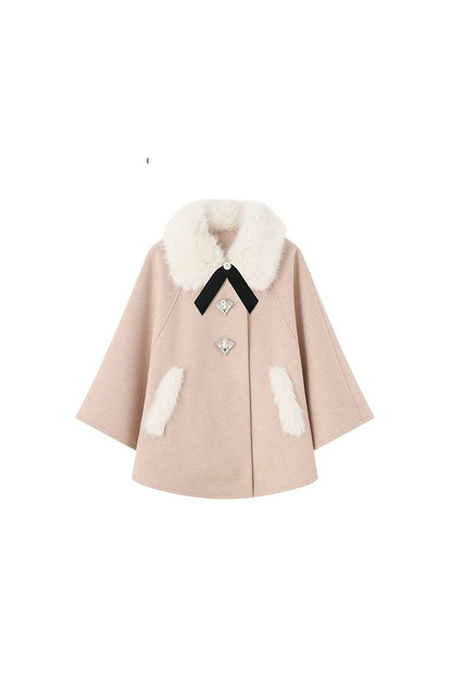 Luxurious Fur Collar Cape