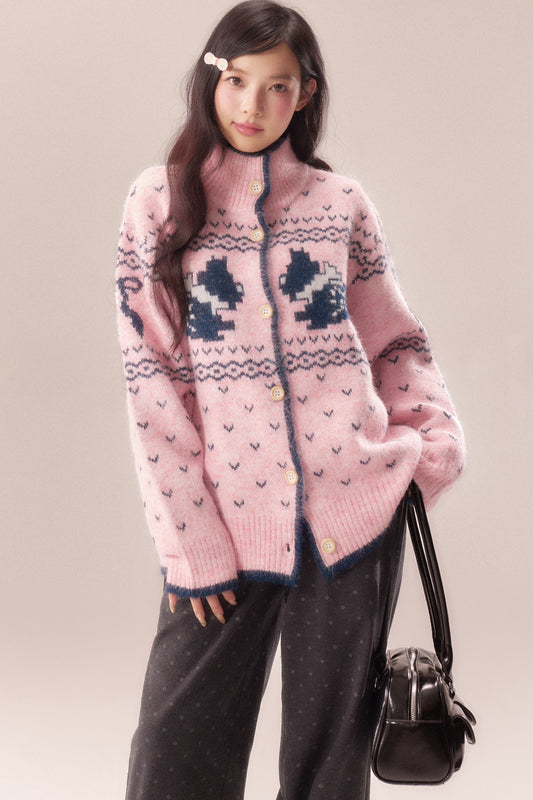 High Collar Dog Knit Cardigan