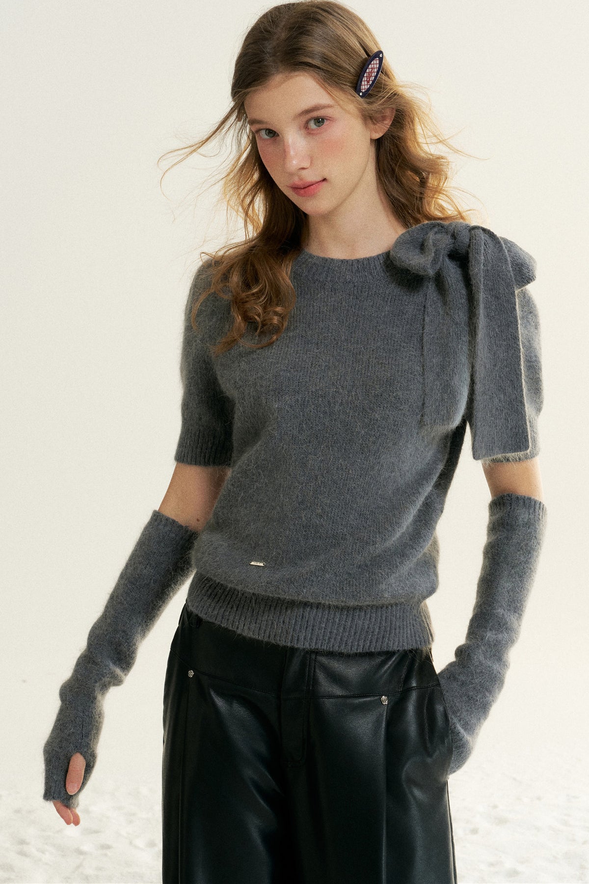 Bowknot Puff Sleeve Knitted Sweater