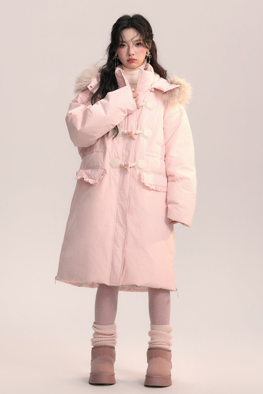 Bow Fur Collar Down Coat