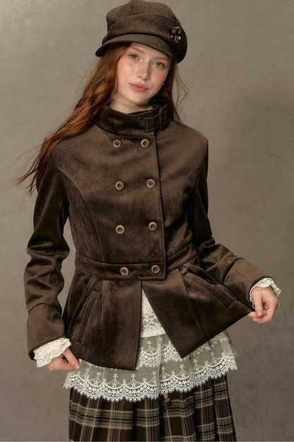 Distressed Suede Double-Breasted Jacket