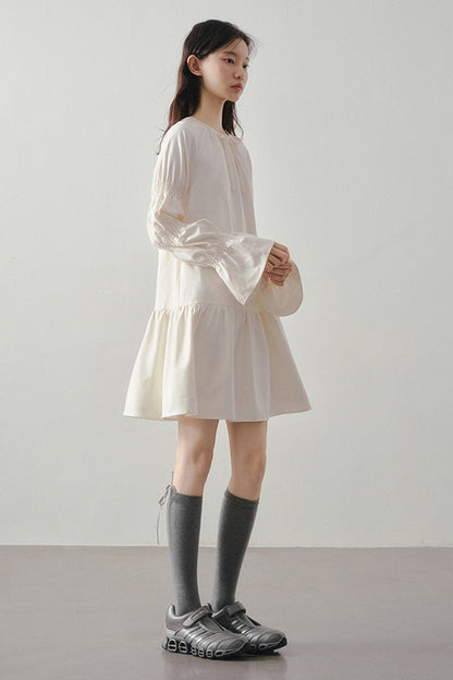 Beige Long Sleeve Shirt Dress