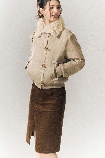 Horn Button Short Fur Coat