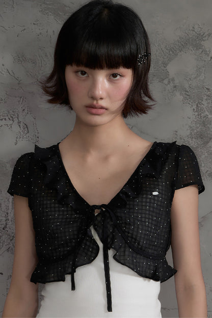 Polka Dot Mesh Ruffle Flutter Cover-Up Set-Up