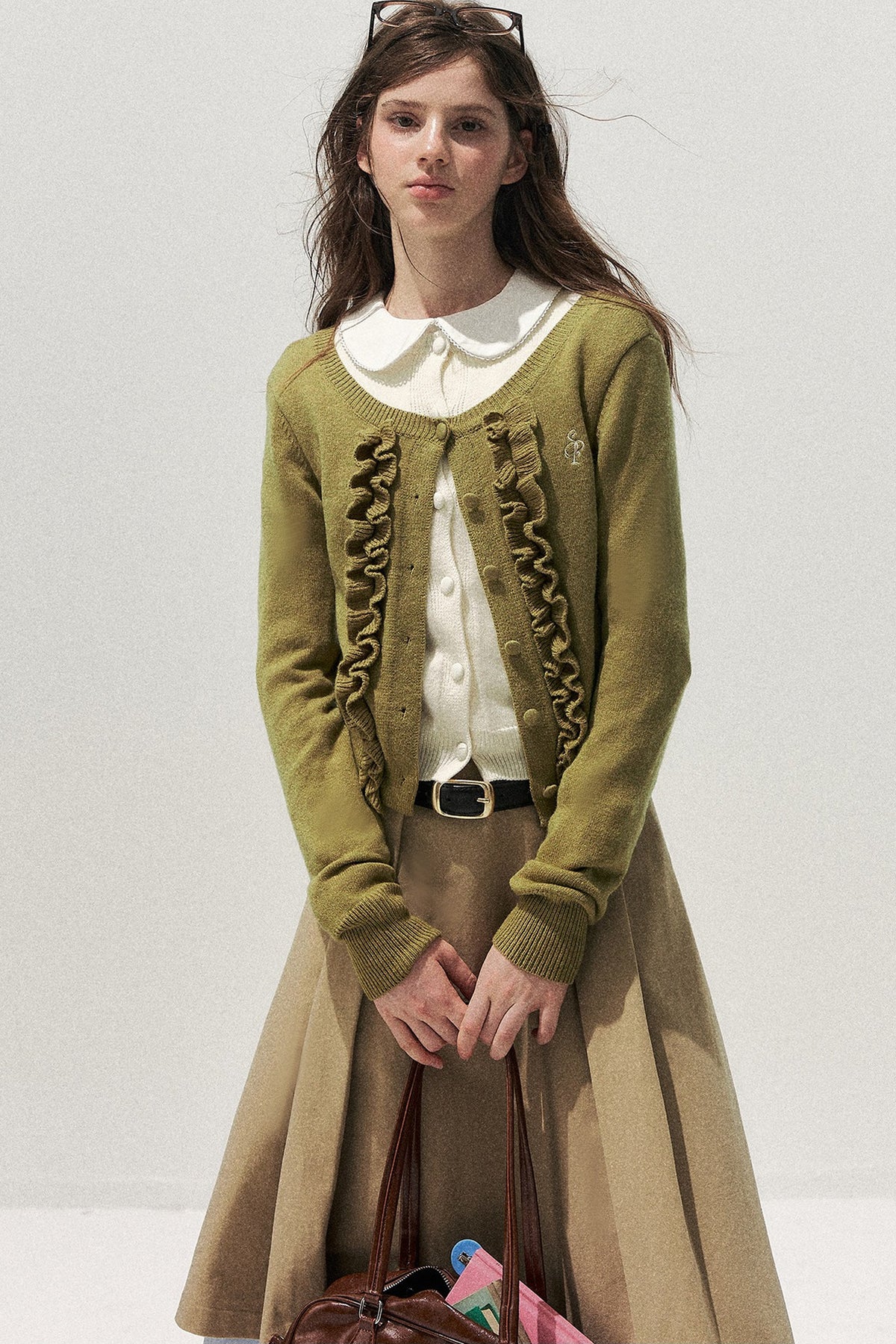 Layered-Look Floral Ruffle Sweater