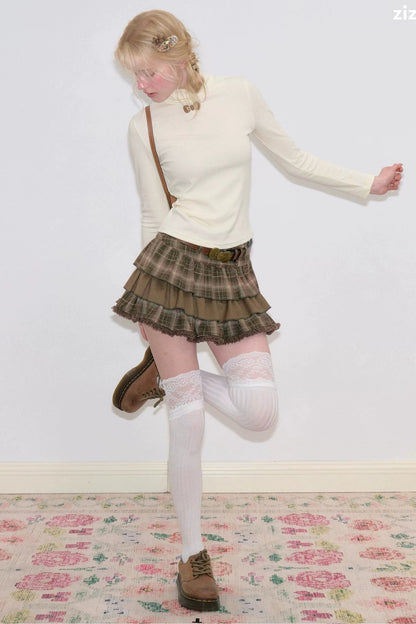 Apricot High Neck Knit Sweater