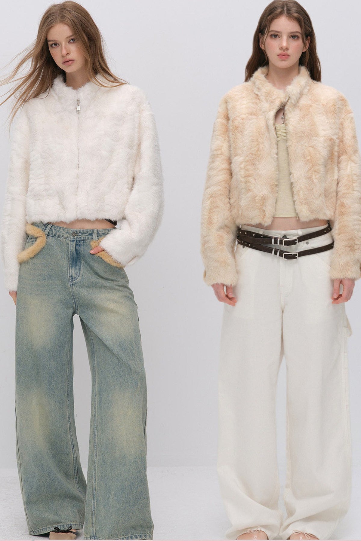 Stand Collar Faux Fur Jacket
