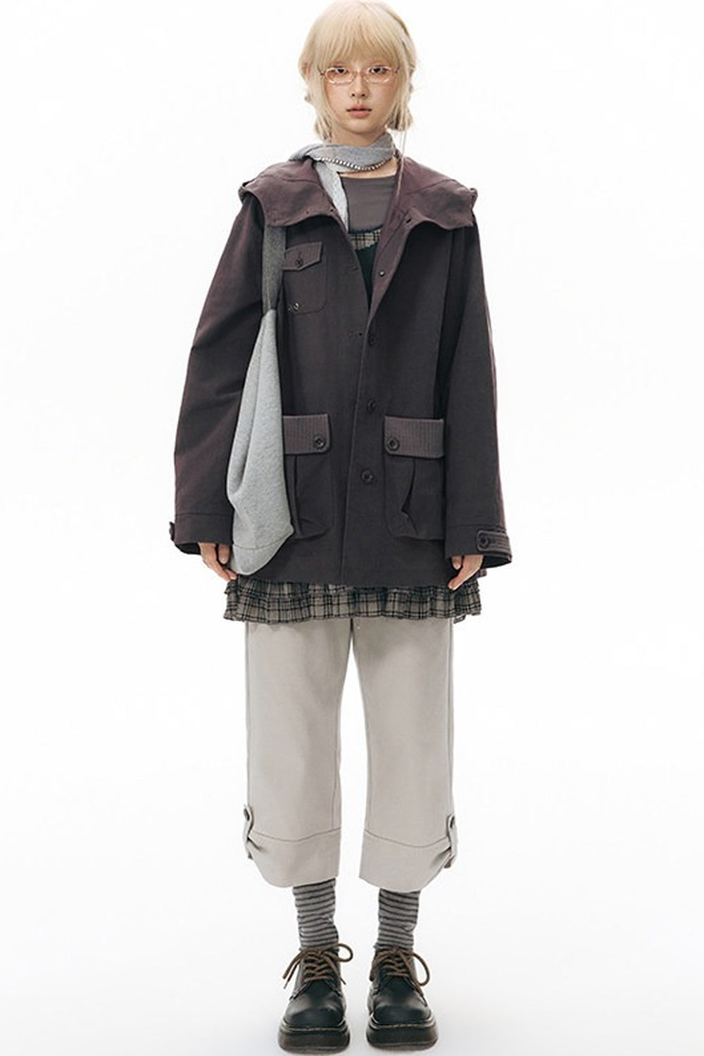 Workwear-Jacke mit Kapuze und Patchwork