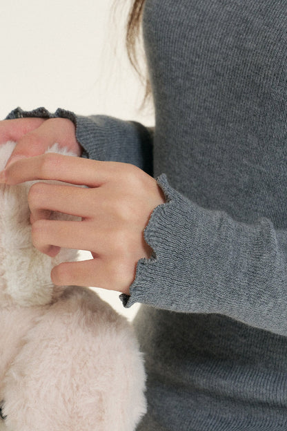 Ruffled Half-Turtleneck Long-Sleeve Base Layer Top