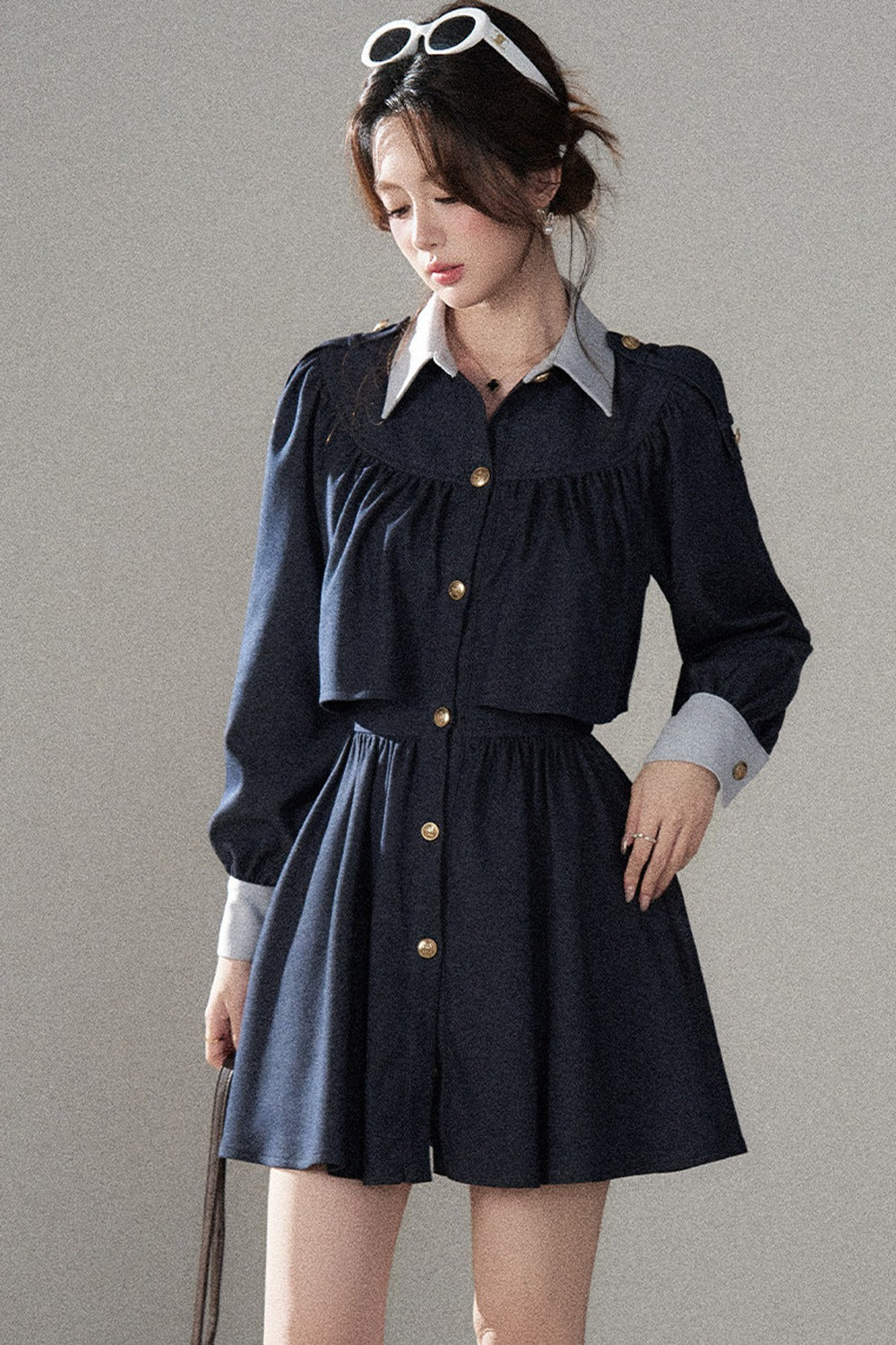 Long-Sleeved Layered-Look A-Line Dress